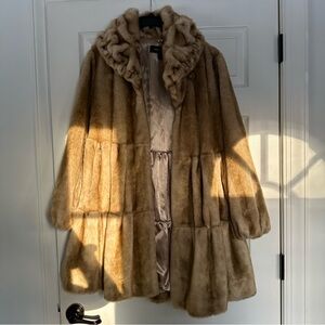 VTG-Inspired Tiered Jones New York Faux Mink Fur Mid-Length Babydoll Coat - XS